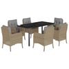 vidaXL Ensemble &agrave; manger de jardin et coussins 7 pcs beige poly rotin