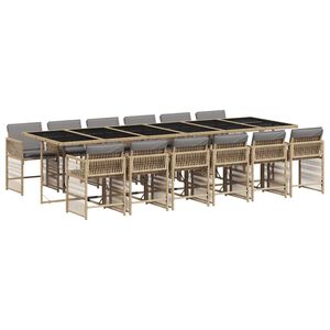 vidaXL Ensemble &agrave; manger de jardin coussins 13 pcs m&eacute;lange beige rotin