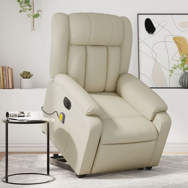 vidaXL Fauteuil inclinable de massage &eacute;lectrique cr&egrave;me similicuir
