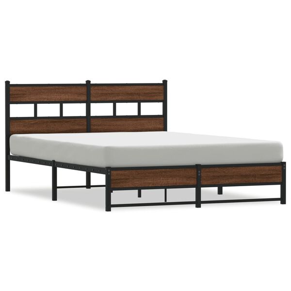 vidaXL Cadre de lit en m&eacute;tal sans matelas ch&ecirc;ne marron 160x200 cm