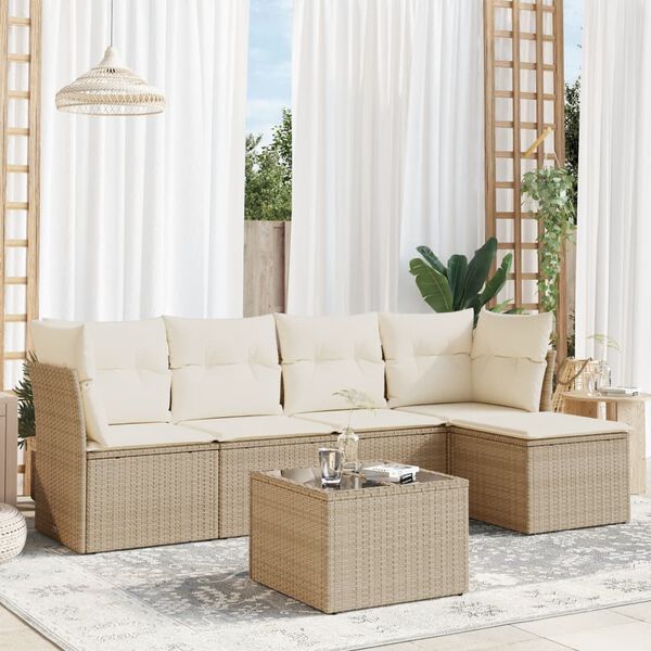 vidaXL Salon de jardin avec coussins 6 pcs beige r&eacute;sine tress&eacute;e