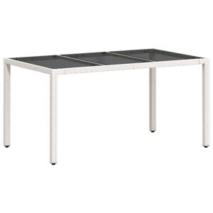 vidaXL Table de jardin avec dessus en verre blanc r&eacute;sine tress&eacute;e