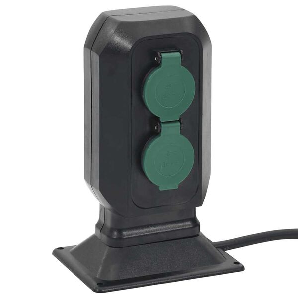 vidaXL Prise d'extérieur avec piquet à 4 voies noir vert 15,5x11x24 cm