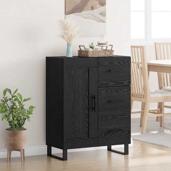 vidaXL Buffet Ch&ecirc;ne noir 69,5 x 34 x 90 cm Bois d'ing&eacute;nierie et fer