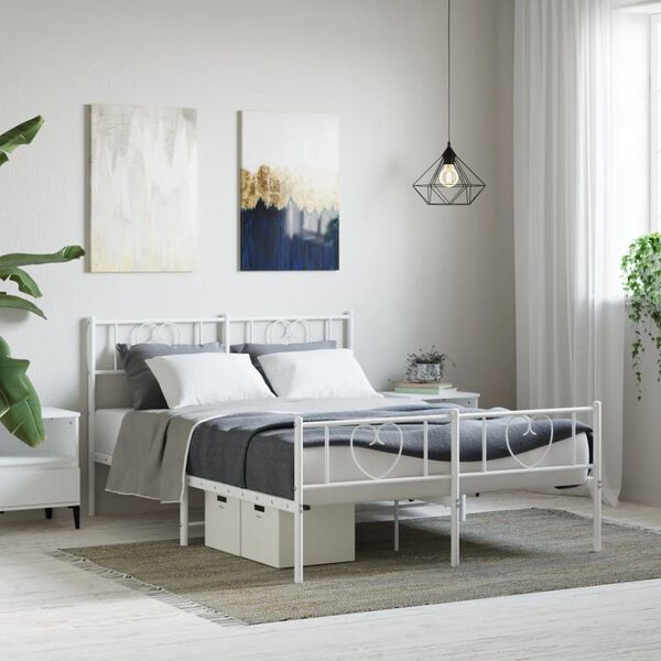 vidaXL Cadre de lit m&eacute;tal sans matelas et pied de lit blanc 140x190 cm