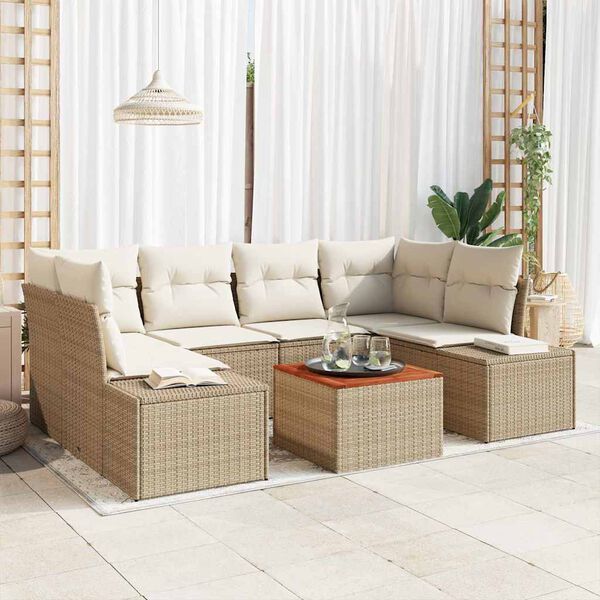 vidaXL Ensemble de canap&eacute; de jardin 7 pcs Beige Poly rotin