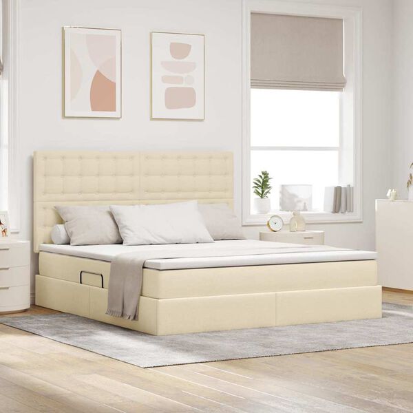 vidaXL Lit avec rangement et matelas Cr&egrave;me 180 x 200 cm Polyester