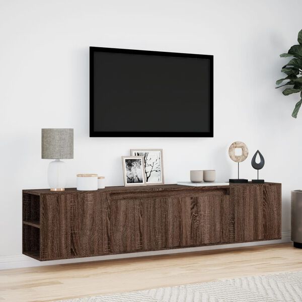 vidaXL Meuble TV mural avec LED ch&ecirc;ne marron 180x31x39,5 cm