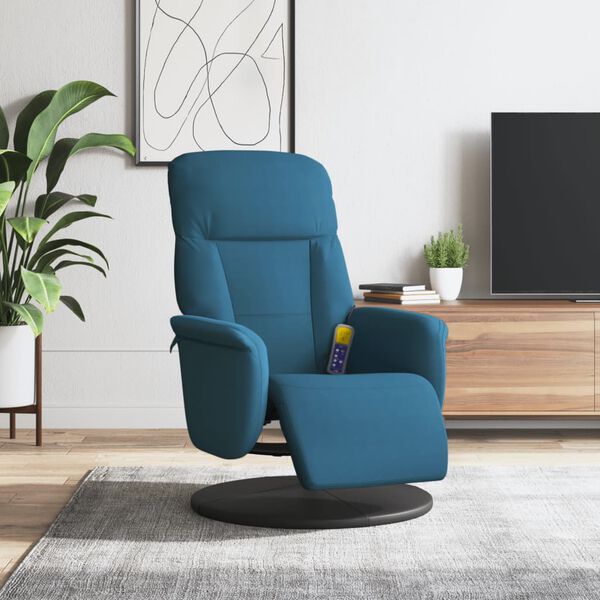 vidaXL Fauteuil inclinable de massage avec repose-pied bleu velours