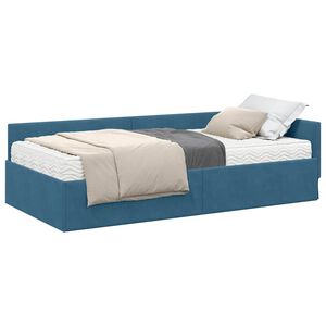 vidaXL Cadre de lit d'angle avec matelas Autre 2 pcs Bleu Velours