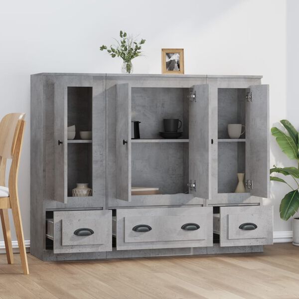 vidaXL Buffets 3 pcs gris b&eacute;ton bois d'ing&eacute;nierie