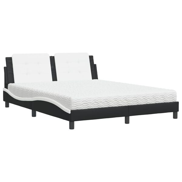 vidaXL Lit avec matelas Zadar noir et blanc 160x200 cm similicuir