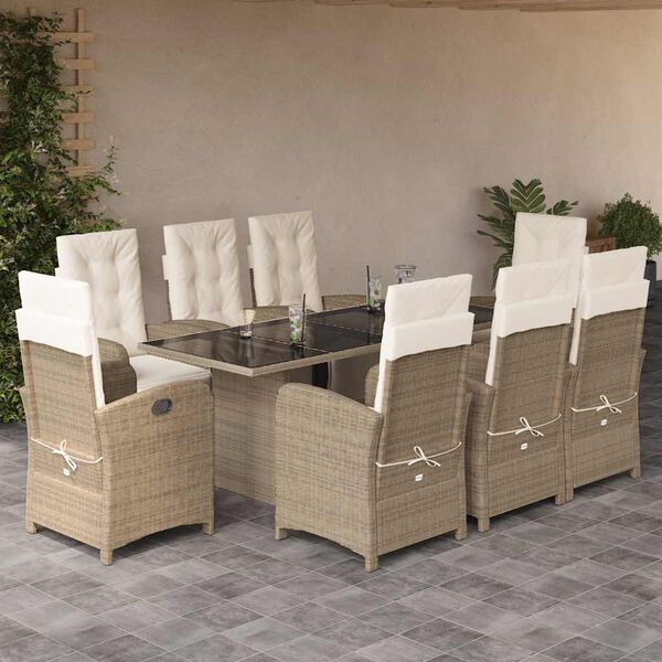 vidaXL Ensemble &agrave; manger de jardin et coussins 9 pcs beige Poly rotin
