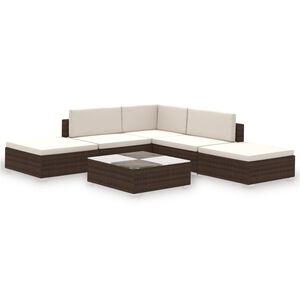 vidaXL Salon de jardin 6 pcs avec coussins R&eacute;sine tress&eacute;e Marron