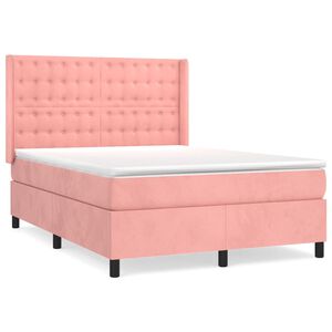 vidaXL Sommier &agrave; lattes de lit avec matelas Rose 140x200 cm Velours