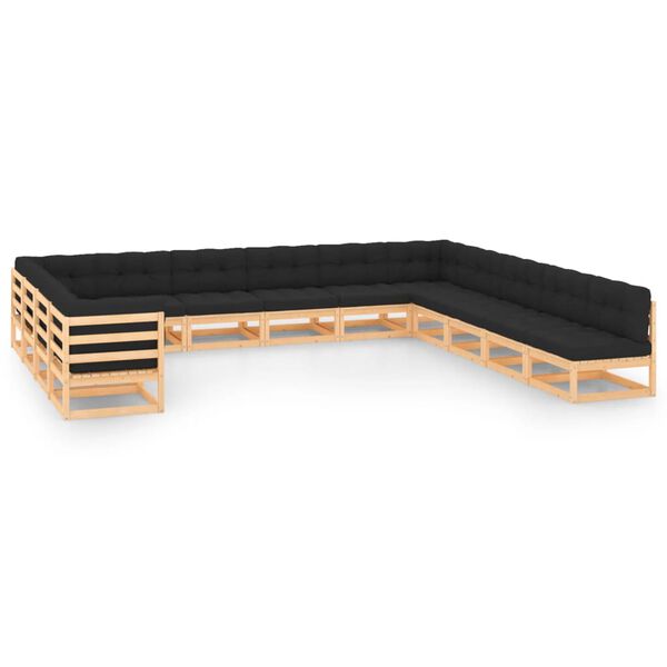 vidaXL Salon de jardin 13 pcs avec coussins anthracite Pin massif