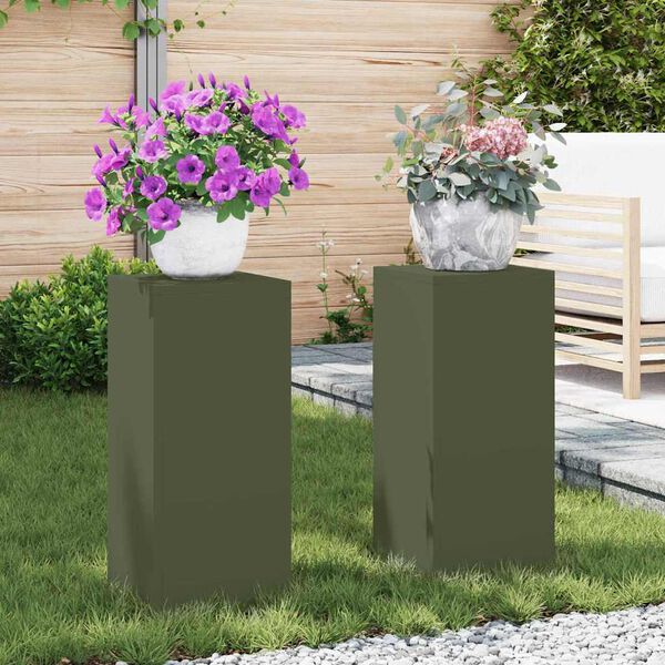 vidaXL Support de Plante 2 pcs Vert olive 24 x 24 x 55 cm Acier