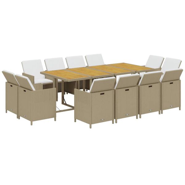 vidaXL Ensemble &agrave; manger de jardin coussins 13pcs R&eacute;sine tress&eacute;e Beige