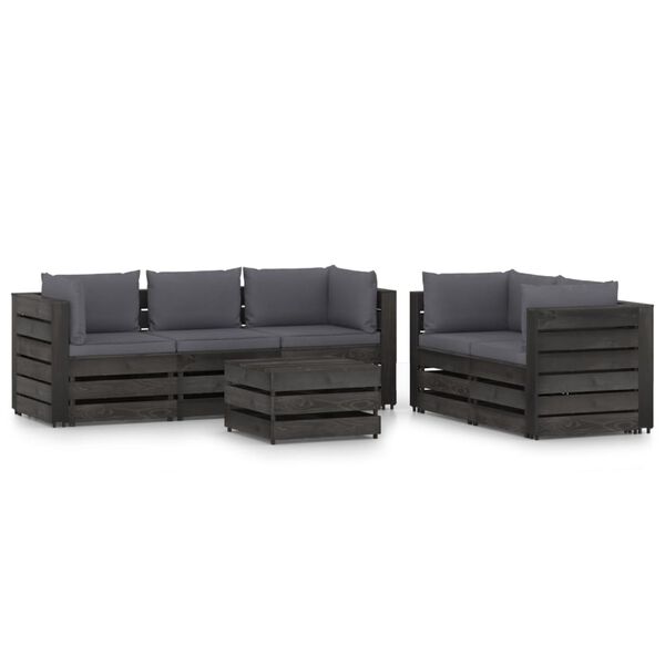 vidaXL Salon de jardin 6 pcs avec coussins Bois impr&eacute;gn&eacute; de gris