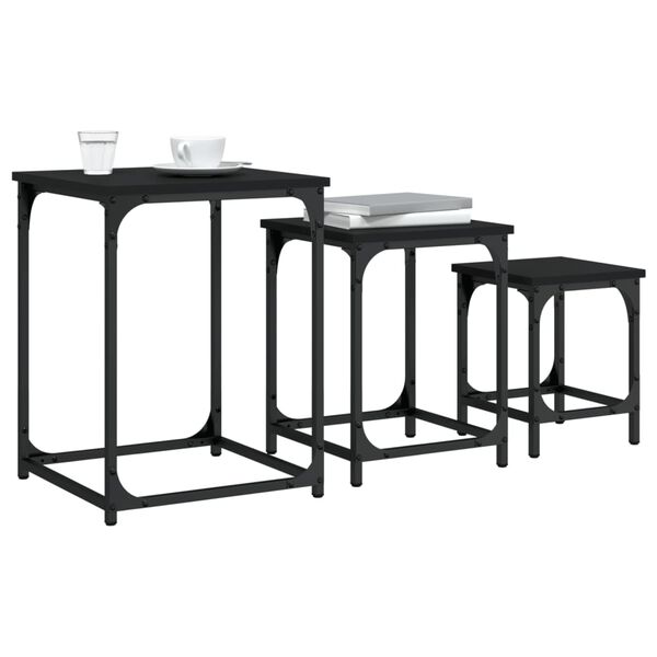 vidaXL Tables basses gigognes 3 pcs noir bois d'ing&eacute;nierie