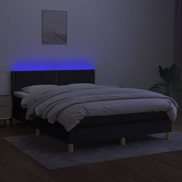 vidaXL Sommier &agrave; lattes de lit avec matelas LED Noir 140x190 cm Tissu