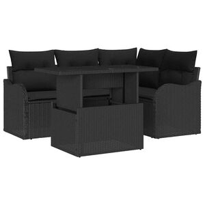 vidaXL Ensemble de repas extérieur avec coussin 5 pcs Noir Poly rotin