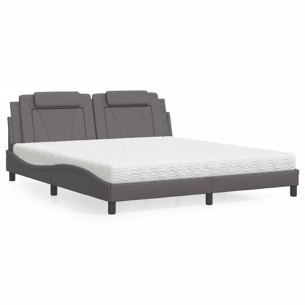 vidaXL Lit Viana avec matelas gris 180x200 cm similicuir