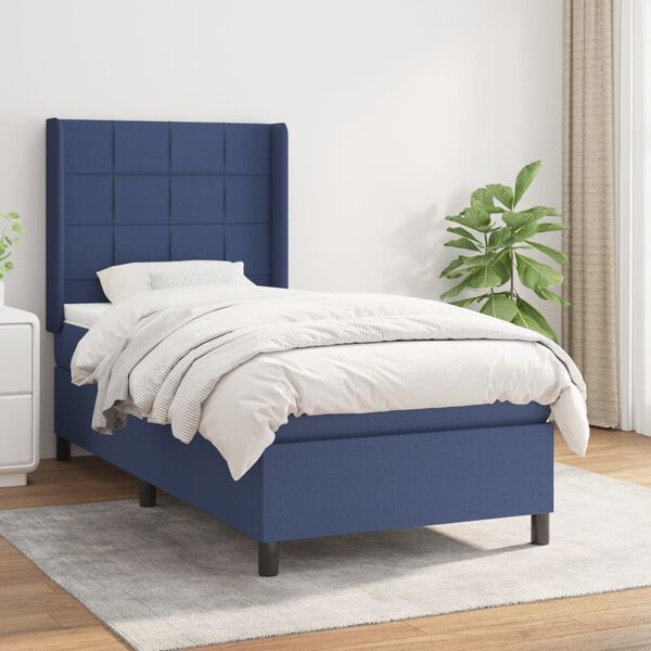 vidaXL Sommier &agrave; lattes de lit avec matelas Bleu 90x190 cm Tissu