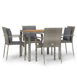 vidaXL Ensemble &agrave; manger de jardin 5 pcs coussins gris r&eacute;sine tress&eacute;e