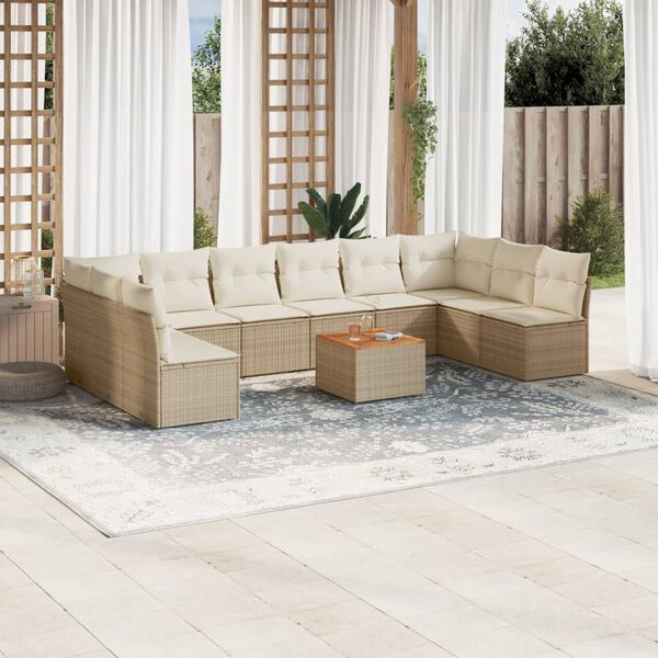 vidaXL Salon de jardin 11 pcs avec coussins beige r&eacute;sine tress&eacute;e
