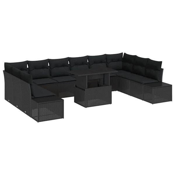 vidaXL Ensemble de canap&eacute; de jardin avec coussin 11 pcs Noir