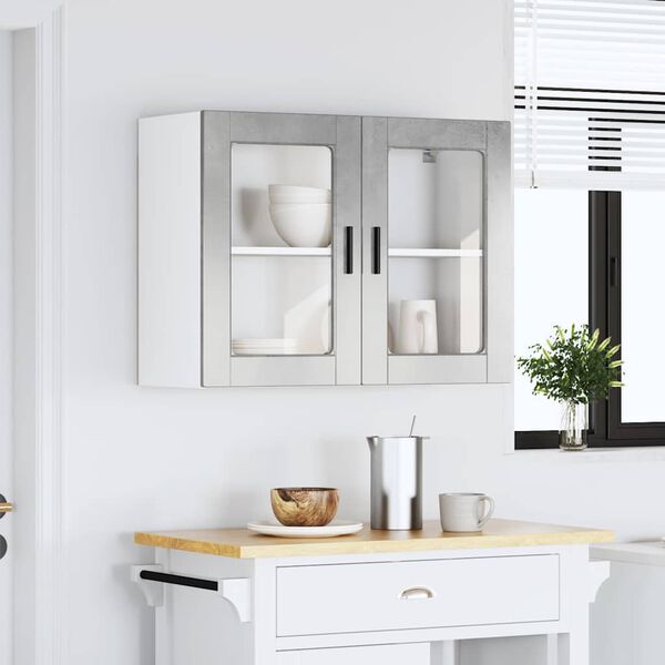 vidaXL Armoire murale de cuisine avec porte en verre Porto gris b&eacute;ton