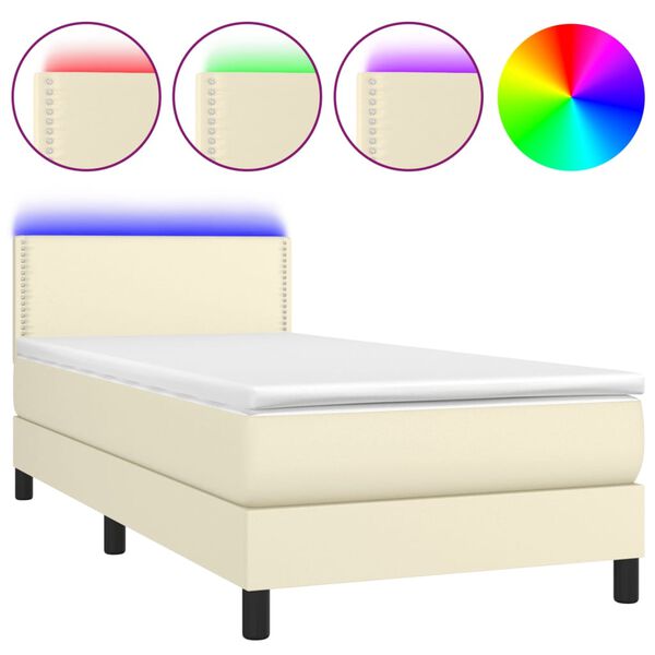 vidaXL Sommier &agrave; lattes de lit avec matelas et LED Cr&egrave;me 90x190cm