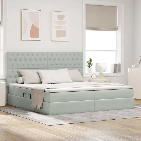 vidaXL Lit avec rangement et matelas Gris clair 200 x 200 cm Velours
