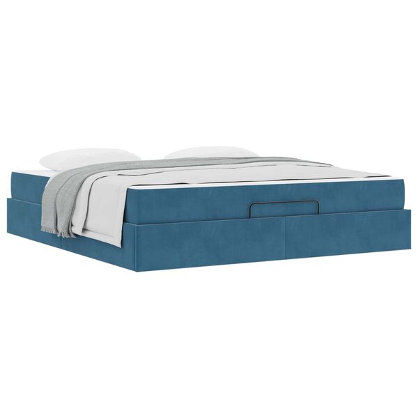 vidaXL Cadre de lit avec matelas avec matelas 2 pcs Bleu Velours
