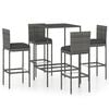 vidaXL Ensemble de bar de jardin 5 pcs et coussins R&eacute;sine tress&eacute;e Gris
