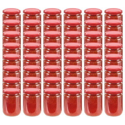 vidaXL 48 pcs Pots à confiture avec couvercle rouge Verre 230 ml