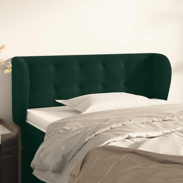 vidaXL T&ecirc;te de lit avec oreilles Vert fonc&eacute; 103x23x78/88 cm Velours