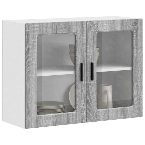 vidaXL Armoire murale de cuisine avec porte en verre Porto sonoma gris
