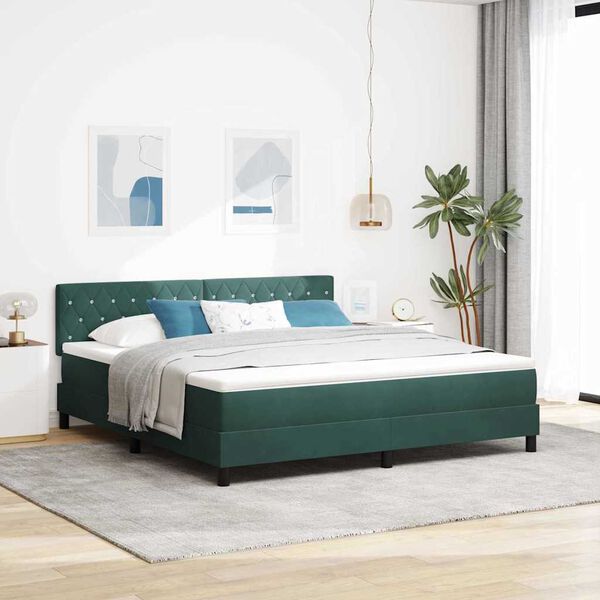 vidaXL Lit &agrave; ressorts avec matelas Vert fonc&eacute; 180 x 200 cm Velours