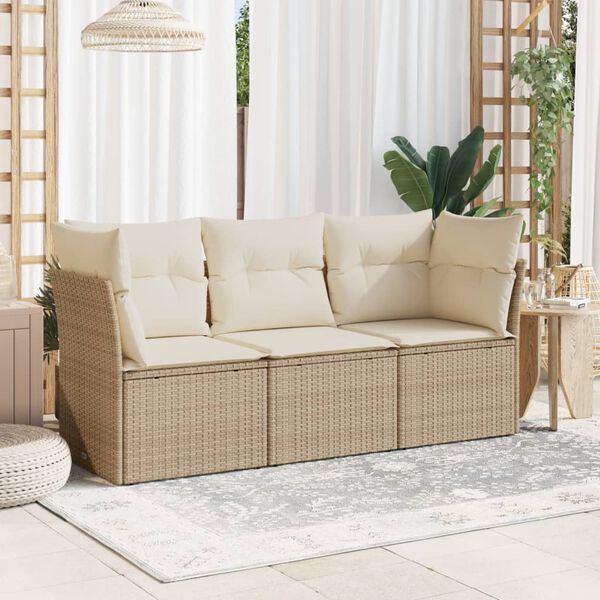 vidaXL Salon de jardin avec coussins 3 pcs beige r&eacute;sine tress&eacute;e