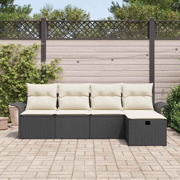 vidaXL Ensemble de canap&eacute; de jardin 5 pcs Noir et Cr&egrave;me polyrotin