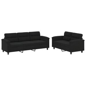 vidaXL Ensemble de canap&eacute;s 2 pcs avec coussins noir tissu microfibre
