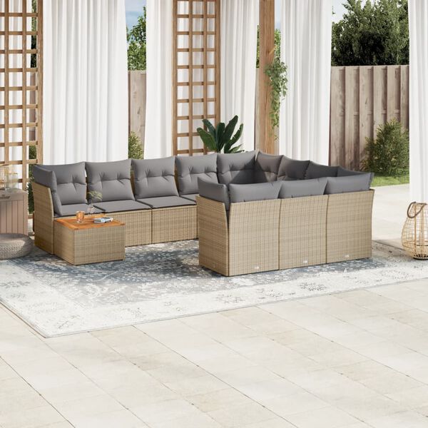 vidaXL Salon de jardin 11 pcs avec coussins beige r&eacute;sine tress&eacute;e