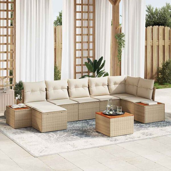 vidaXL Ensemble de canap&eacute; de jardin avec coussin 8 pcs Beige polyrotin