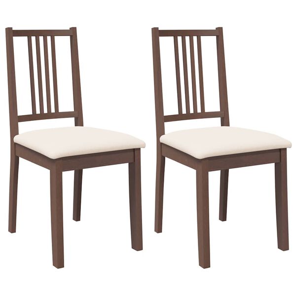 vidaXL Chaises à manger coussins 2 pcs marron bois massif caoutchouc
