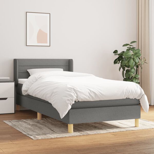 vidaXL Sommier &agrave; lattes de lit et matelas Gris fonc&eacute; 90x190 cm Tissu