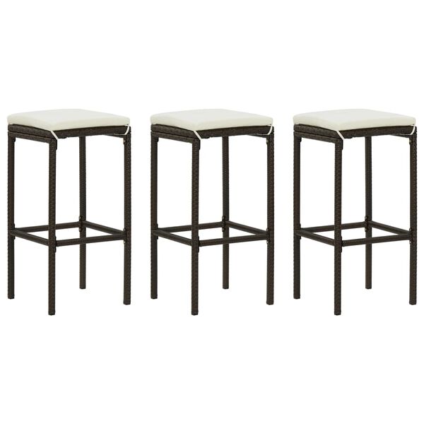 vidaXL Tabourets de bar avec coussins lot de 3 marron r&eacute;sine tress&eacute;e