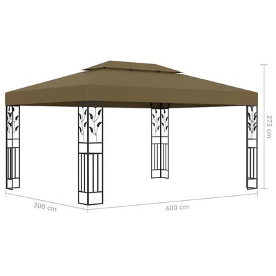 vidaXL Tonnelle avec double toit et lumières LED 3x4 m Taupe