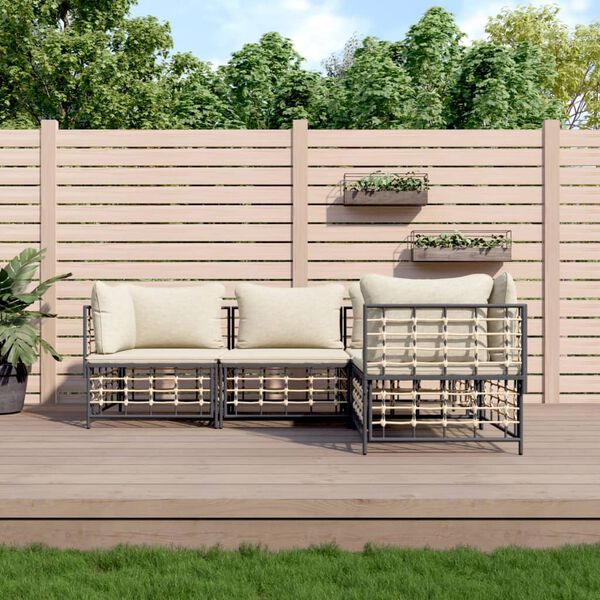 vidaXL Salon de jardin 4 pcs avec coussins anthracite r&eacute;sine tress&eacute;e
